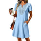 Robe-t-shirt à col en V en dentelle de style bohème pour femme