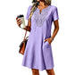 Robe-t-shirt à col en V en dentelle de style bohème pour femme
