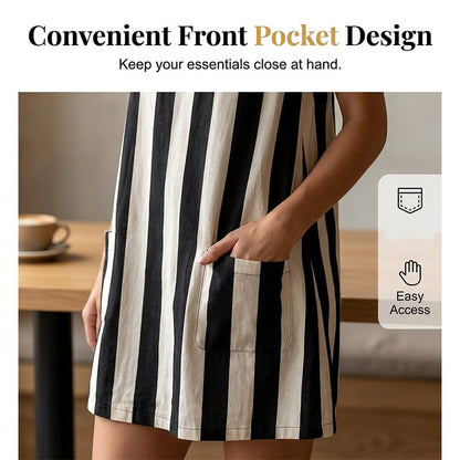 Robe sans manches à rayures et col rond pour femme, avec poches