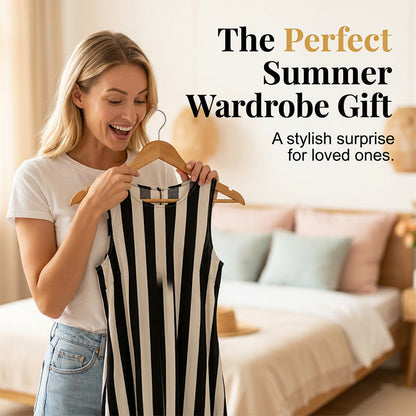 Robe sans manches à rayures et col rond pour femme, avec poches