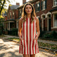 Robe sans manches à rayures et col rond pour femme, avec poches