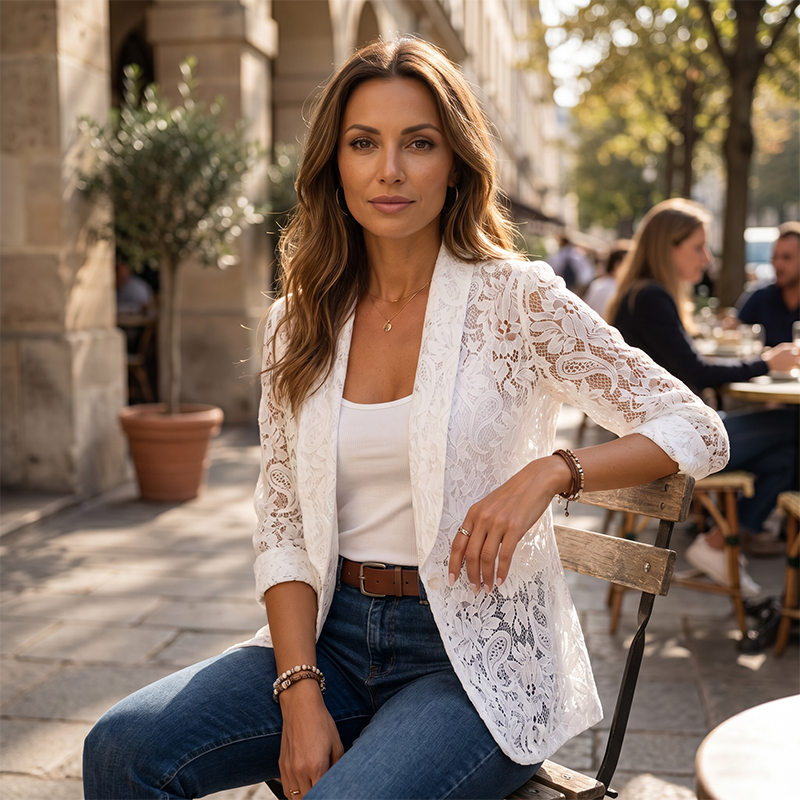 👗Blazer féminin élégant en dentelle à motifs floraux – Une pièce élégante et légère, idéale du bureau à la soirée✨