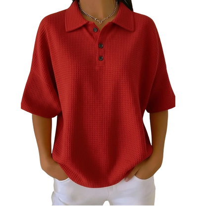 T-shirt à col et boutons, coupe ample, pour femme