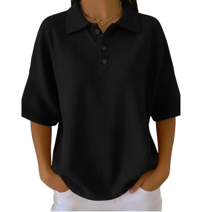 T-shirt à col et boutons, coupe ample, pour femme