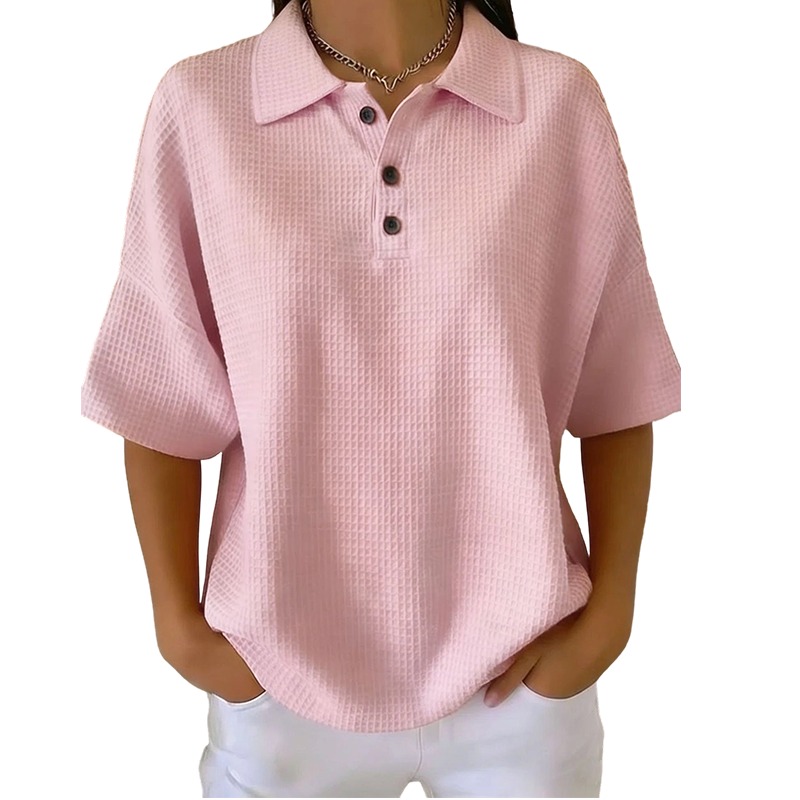 T-shirt à col et boutons, coupe ample, pour femme