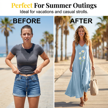 🌼🔥 PROMO -50% ! Robe Été Femme Sans Manches Imprimé Marguerite Vintage – Col V Élégant Féminité, Coton-Lin Respirant Doux Confort Maximal, Polyvalente Plage Garden-Party Ville · 5 Coloris · S à 4XL ✨