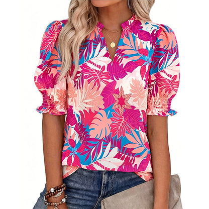 🎁Nouveautés 2026 -50%💥Top Fleuri d'Été à Manches Bouffantes pour Femme💐👔