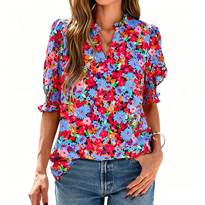 🎁Nouveautés 2026 -50%💥Top Fleuri d'Été à Manches Bouffantes pour Femme💐👔