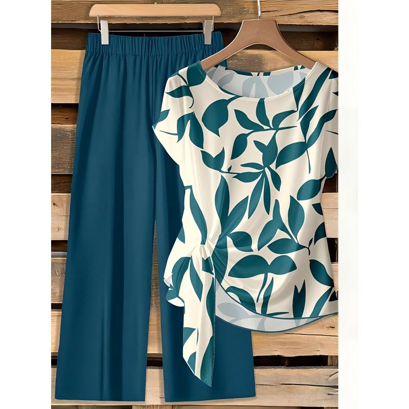 Ensemble deux pièces imprimé élégant pour femme, respirant et confortable 🌿
