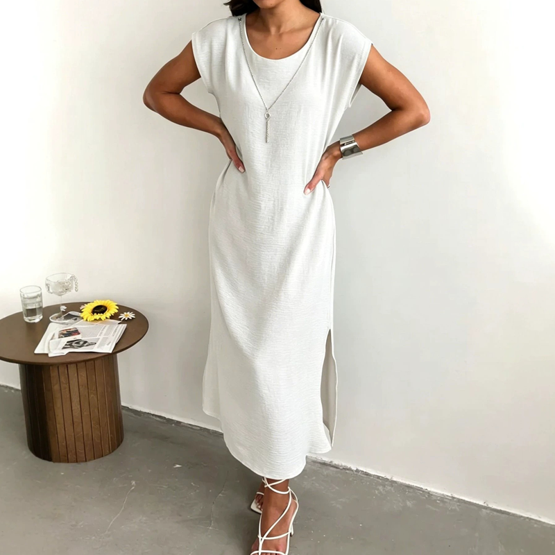 Robe d'été sans manches à fente latérale pour femme