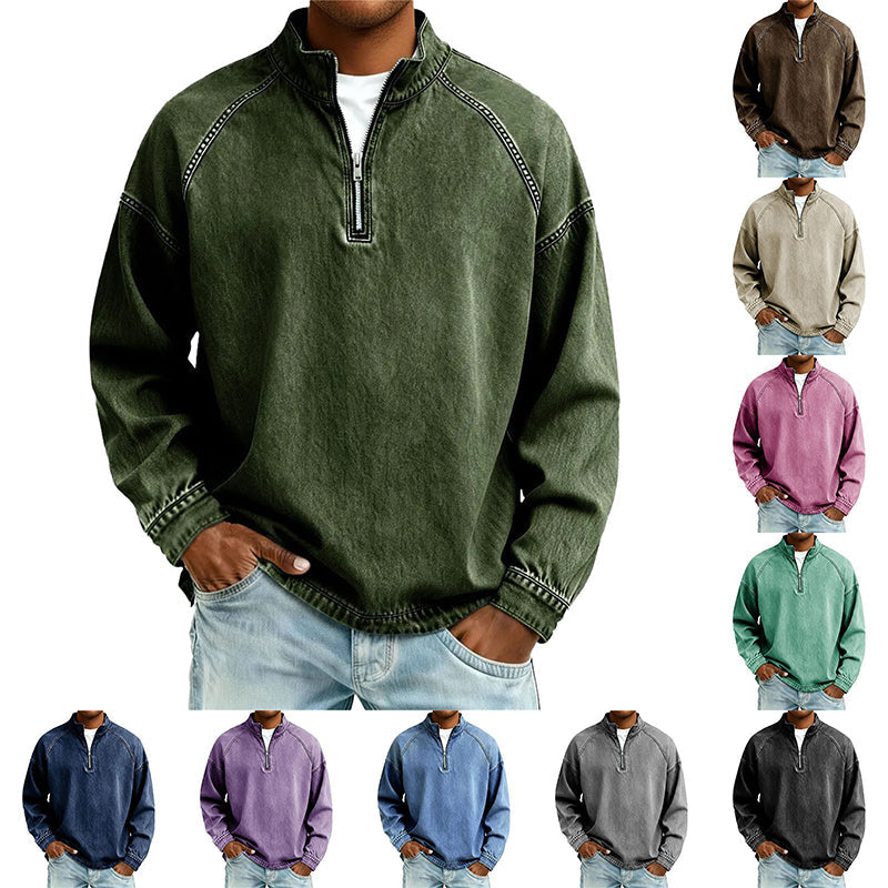 👕Sweat-shirt à demi-zip pour homme, effet vintage – Sweat-shirt décontracté au style urbain ✨