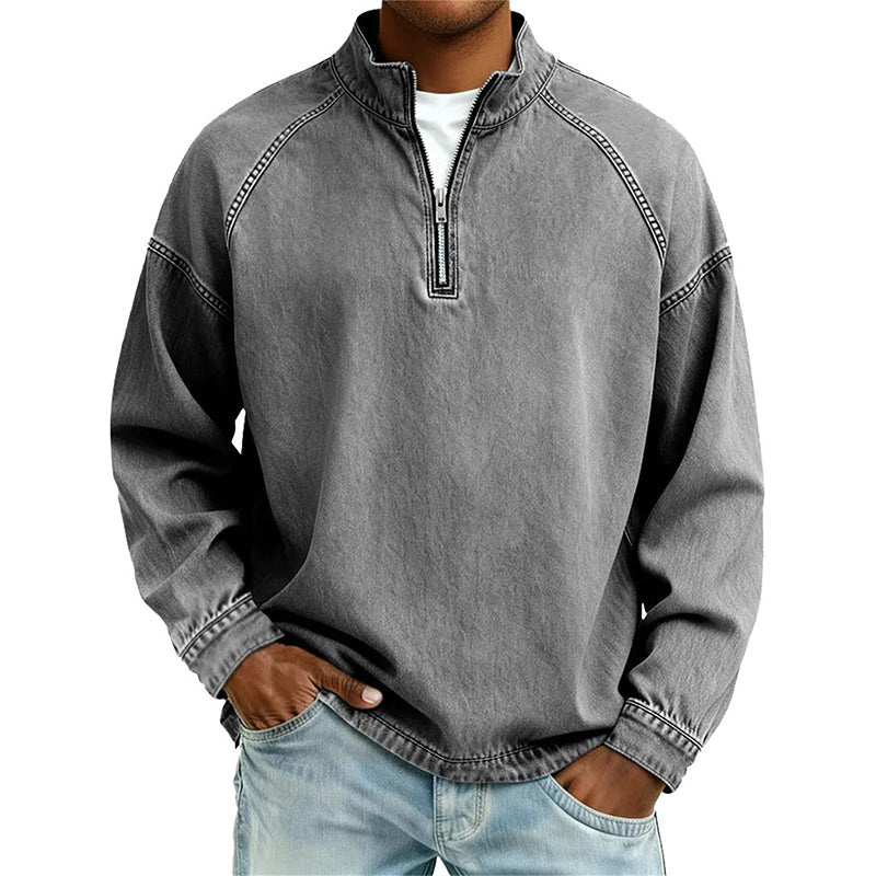👕Sweat-shirt à demi-zip pour homme, effet vintage – Sweat-shirt décontracté au style urbain ✨