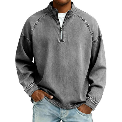 👕Sweat-shirt à demi-zip pour homme, effet vintage – Sweat-shirt décontracté au style urbain ✨