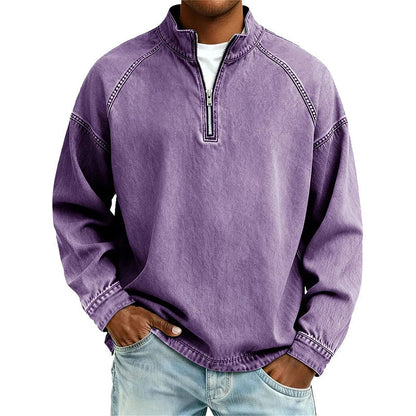 👕Sweat-shirt à demi-zip pour homme, effet vintage – Sweat-shirt décontracté au style urbain ✨