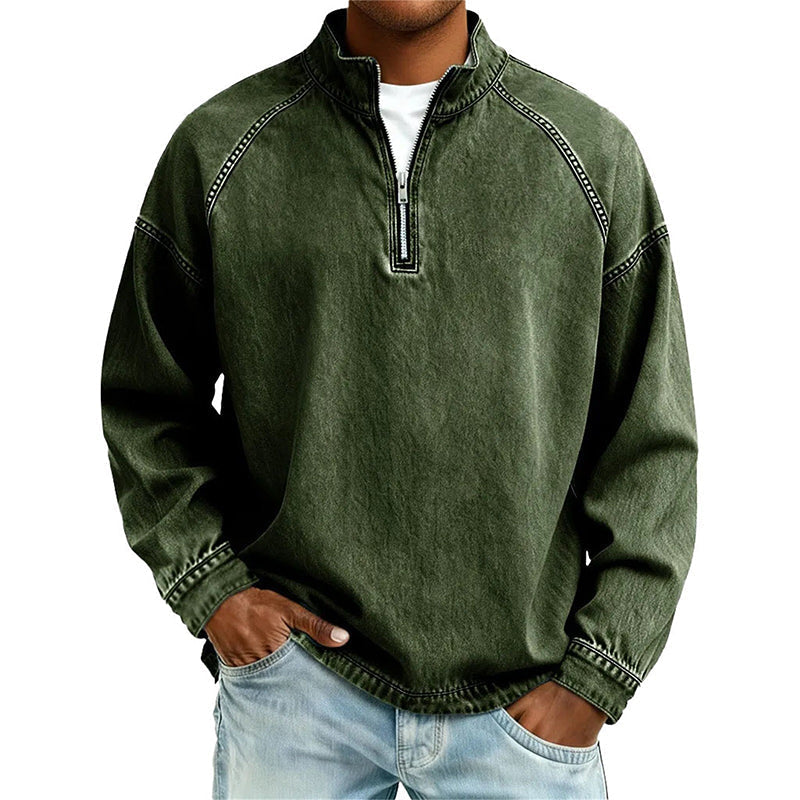 👕Sweat-shirt à demi-zip pour homme, effet vintage – Sweat-shirt décontracté au style urbain ✨