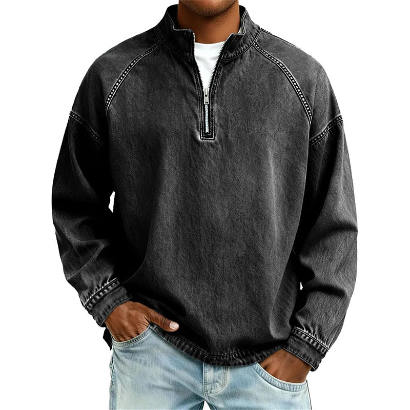 👕Sweat-shirt à demi-zip pour homme, effet vintage – Sweat-shirt décontracté au style urbain ✨