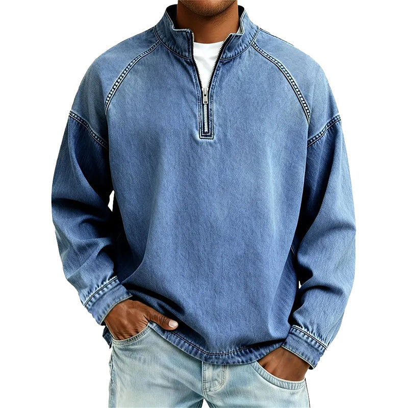 👕Sweat-shirt à demi-zip pour homme, effet vintage – Sweat-shirt décontracté au style urbain ✨
