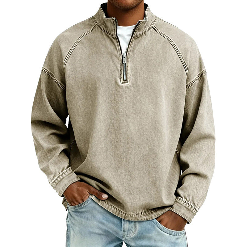 👕Sweat-shirt à demi-zip pour homme, effet vintage – Sweat-shirt décontracté au style urbain ✨
