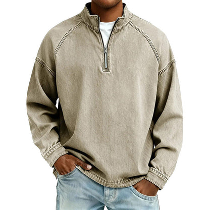 👕Sweat-shirt à demi-zip pour homme, effet vintage – Sweat-shirt décontracté au style urbain ✨