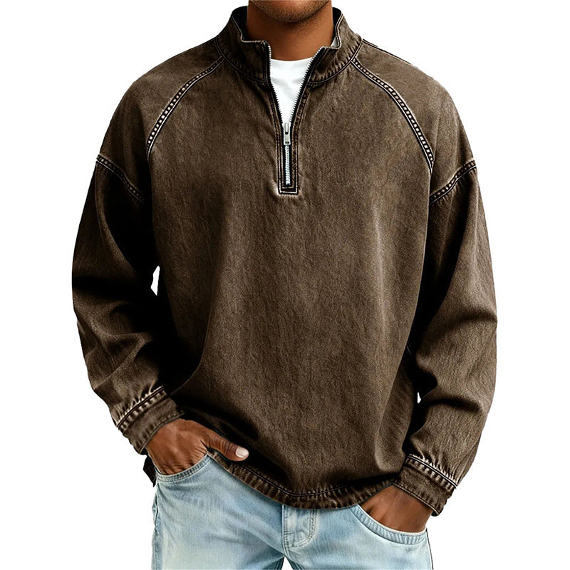 👕Sweat-shirt à demi-zip pour homme, effet vintage – Sweat-shirt décontracté au style urbain ✨