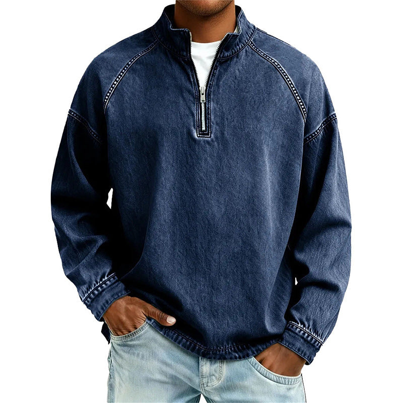 👕Sweat-shirt à demi-zip pour homme, effet vintage – Sweat-shirt décontracté au style urbain ✨