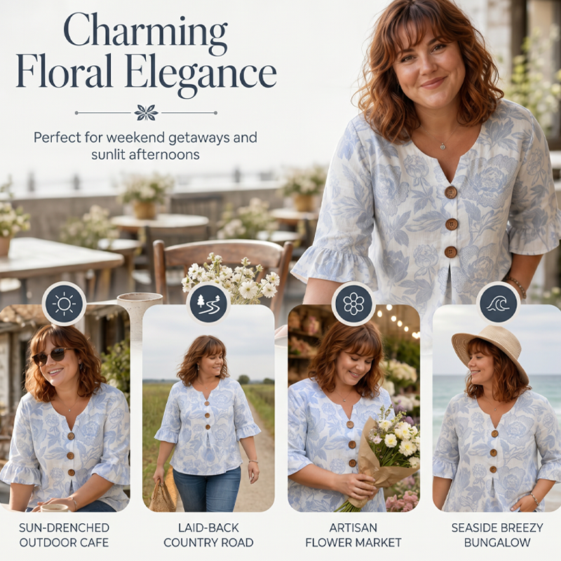 Haut d'été à fleurs pour femme avec manches à volants