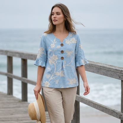Haut d'été à fleurs pour femme avec manches à volants