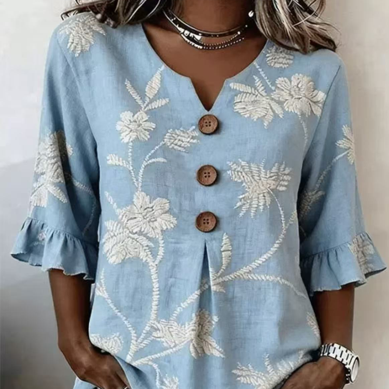 Haut d'été à fleurs pour femme avec manches à volants