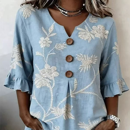 Haut d'été à fleurs pour femme avec manches à volants