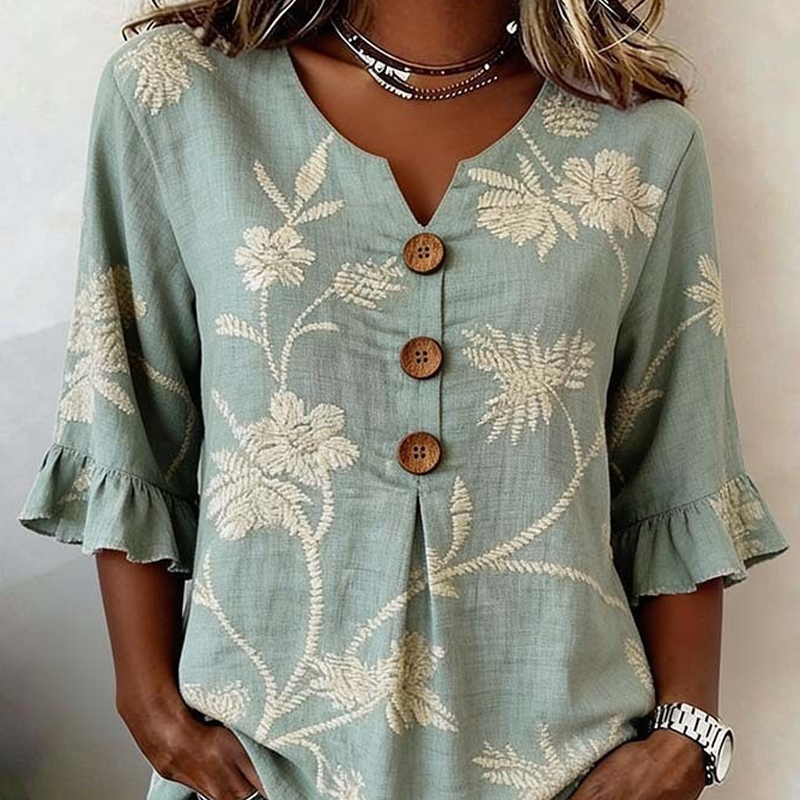 Haut d'été à fleurs pour femme avec manches à volants