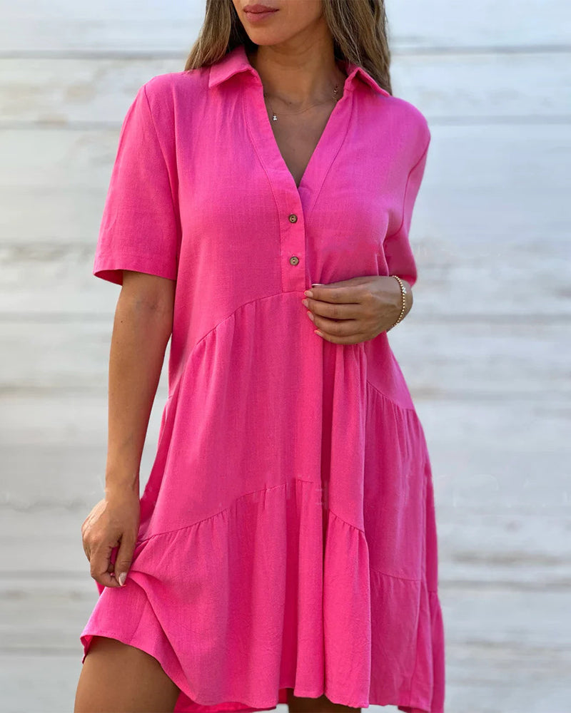 Robe à boutons de couleur unie à revers confortable