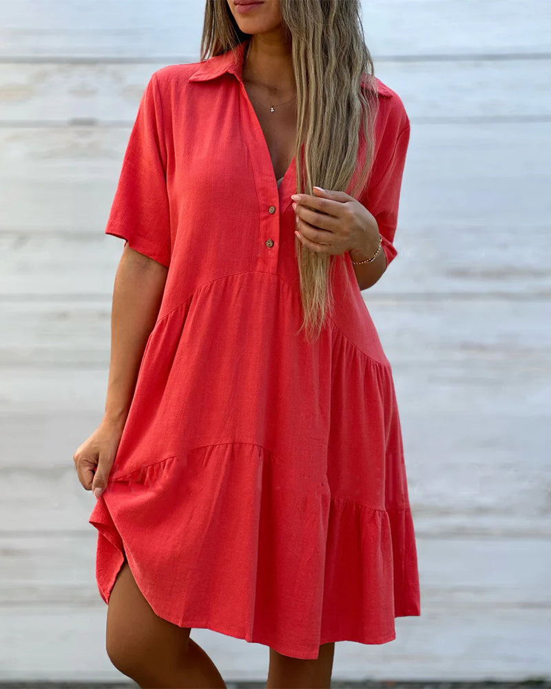 Robe à boutons de couleur unie à revers confortable