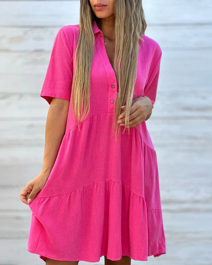 Robe à boutons de couleur unie à revers confortable