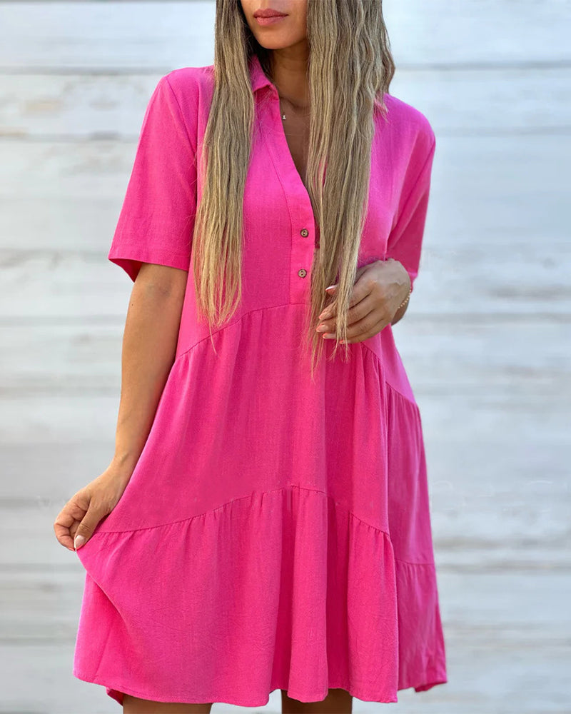 Robe à boutons de couleur unie à revers confortable