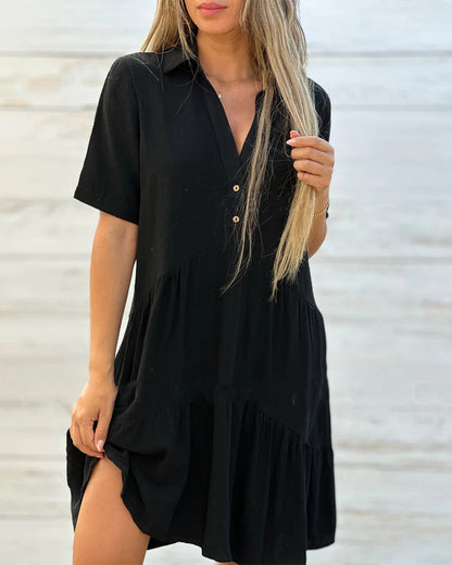 Robe à boutons de couleur unie à revers confortable