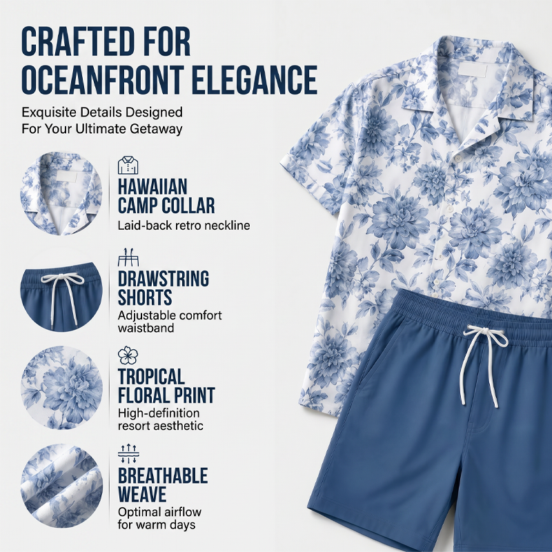 Ensemble chemise et short à motifs floraux tropicaux pour homme