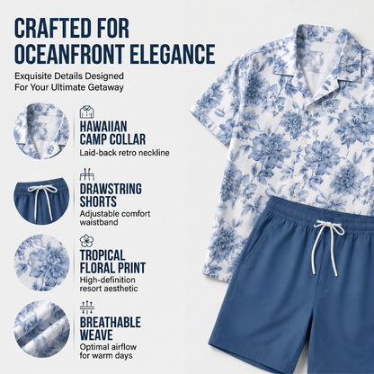 Ensemble chemise et short à motifs floraux tropicaux pour homme
