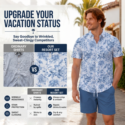 Ensemble chemise et short à motifs floraux tropicaux pour homme