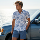Ensemble chemise et short à motifs floraux tropicaux pour homme