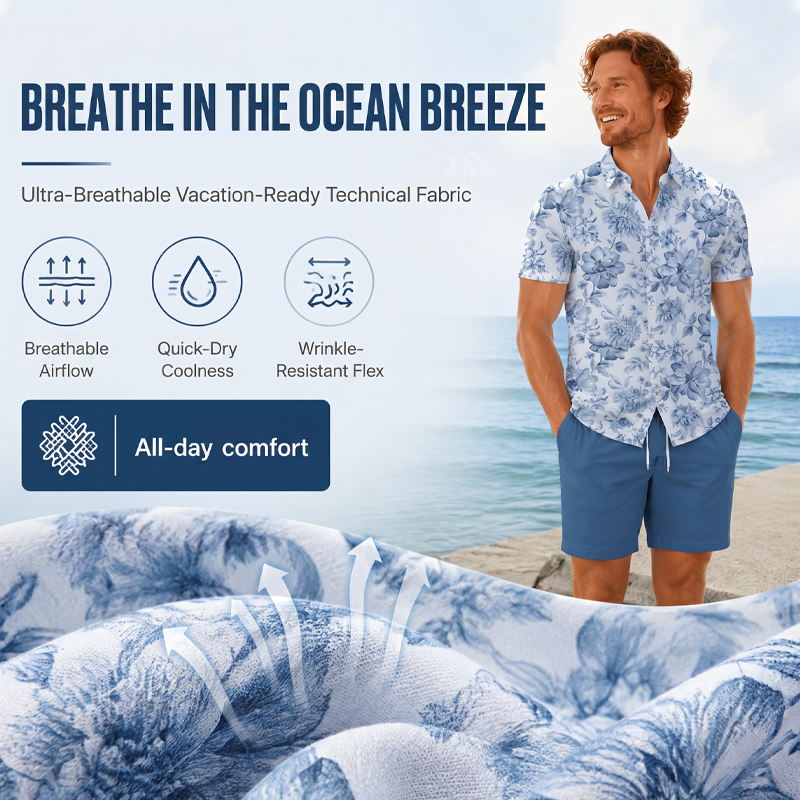 Ensemble chemise et short à motifs floraux tropicaux pour homme