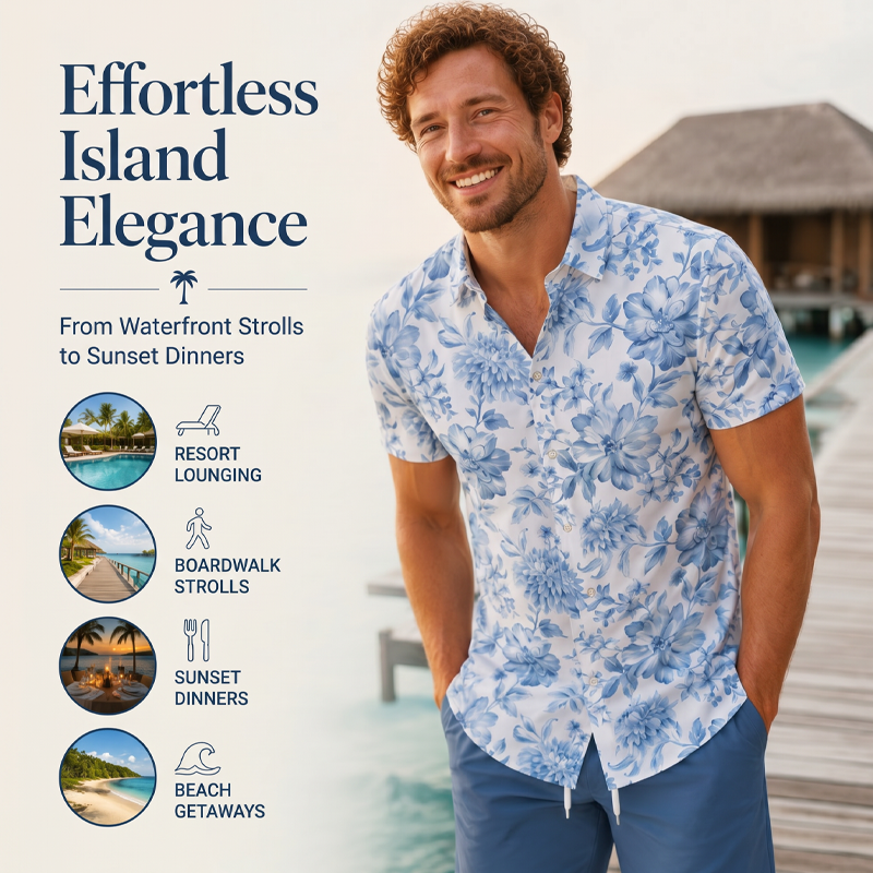 Ensemble chemise et short à motifs floraux tropicaux pour homme