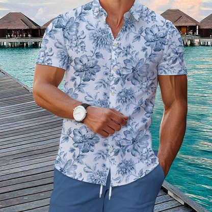 Ensemble chemise et short à motifs floraux tropicaux pour homme