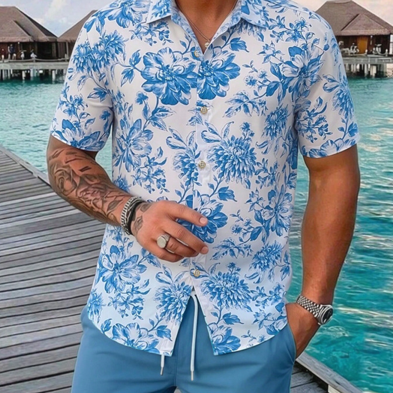 Ensemble chemise et short à motifs floraux tropicaux pour homme