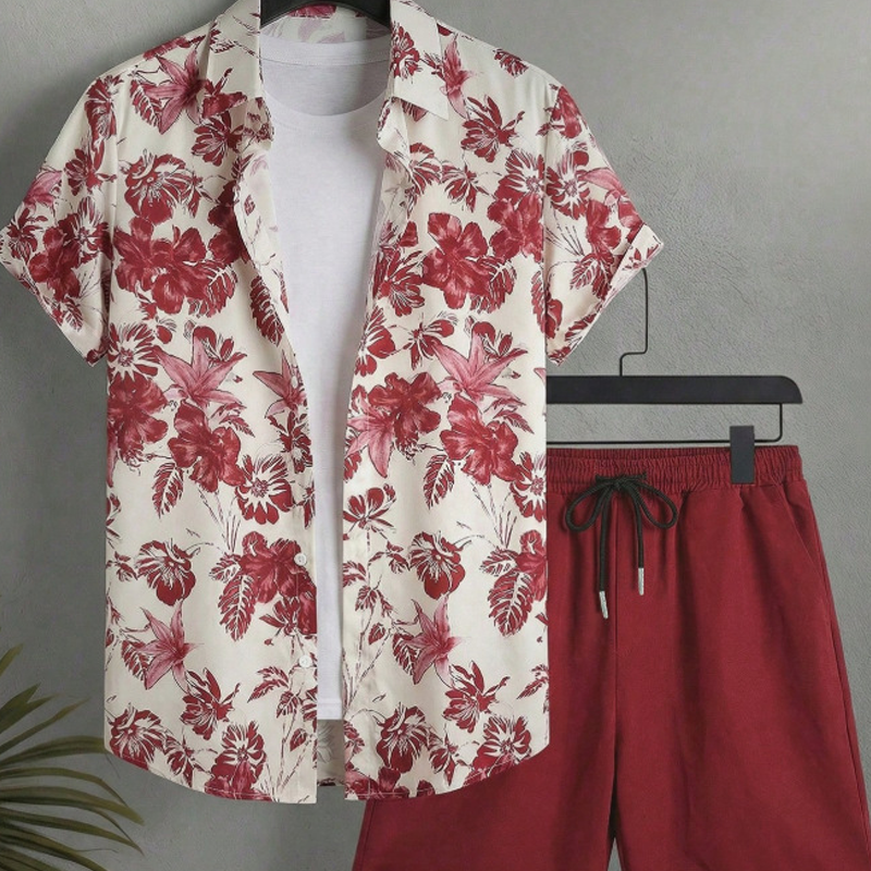 Ensemble chemise et short à motifs floraux tropicaux pour homme