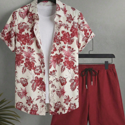 Ensemble chemise et short à motifs floraux tropicaux pour homme
