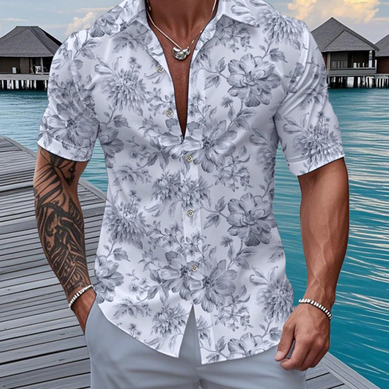 Ensemble chemise et short à motifs floraux tropicaux pour homme