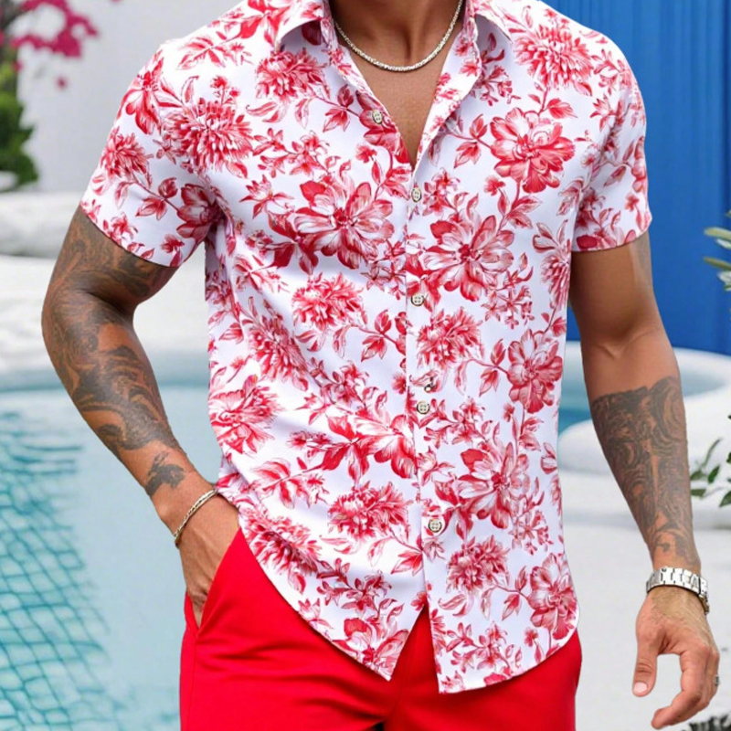 Ensemble chemise et short à motifs floraux tropicaux pour homme