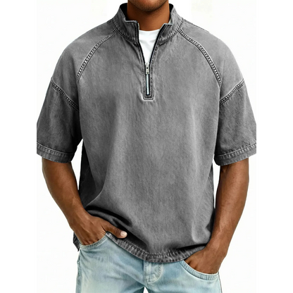 ⌛ Offre valable jusqu'à épuisement des stocks – ensuite prix normal ! T-shirt vintage en denim à demi-zip pour homme