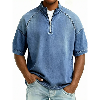⌛ Offre valable jusqu'à épuisement des stocks – ensuite prix normal ! T-shirt vintage en denim à demi-zip pour homme