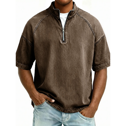 ⌛ Offre valable jusqu'à épuisement des stocks – ensuite prix normal ! T-shirt vintage en denim à demi-zip pour homme
